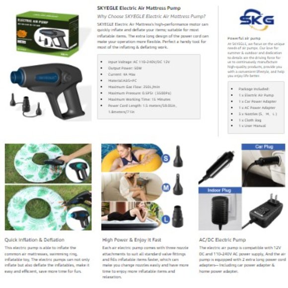 Quick-Fill Electric Air Pump - 2-Way Inflator/Deflator - Compact/ Lightweight - Picture 10 of 11